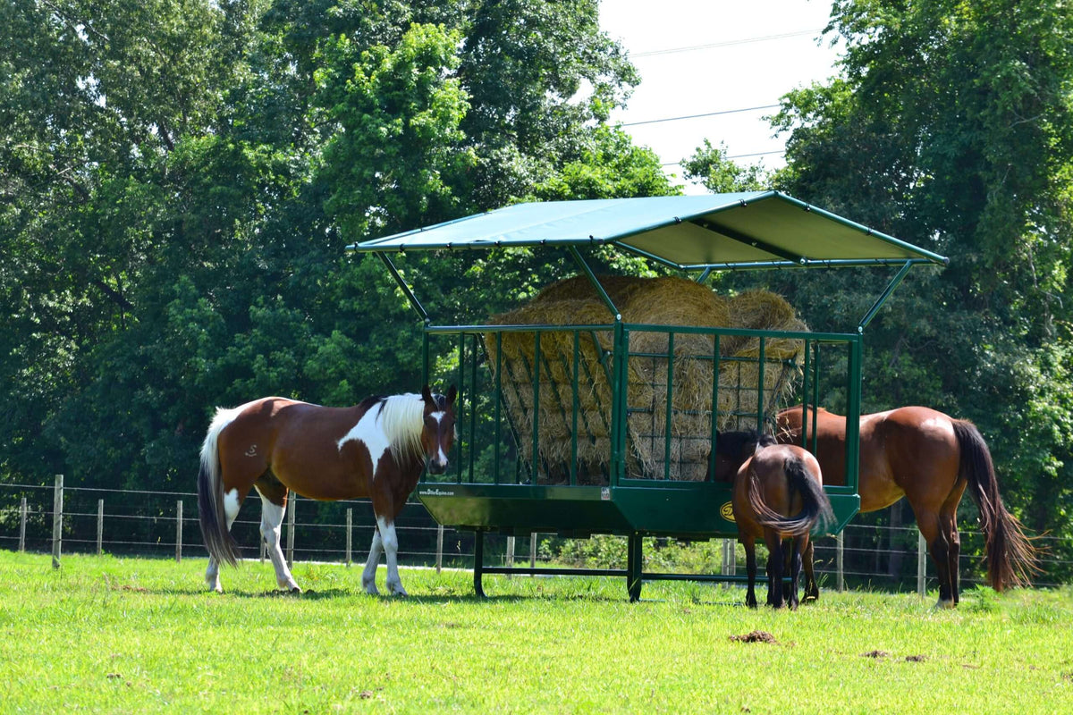 Heavy Duty Round Bale Pasture Feeder with End Gate for Horses