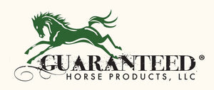 A green leaping horse logo above the words 'GUARANTEED HORSE PRODUCTS, LLC' in black on a light cream background.