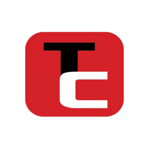A red rounded square icon containing stylized black and white letters T and C, centered on a light gray background.
