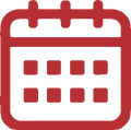 A simple red calendar icon with a white interior on a black background.