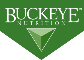 Buckeye Nutrition logo with a green triangle on a white background