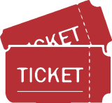 A red illustrated ticket design with white text reading "TICKET" and a dashed fold line, shown on a plain white background.