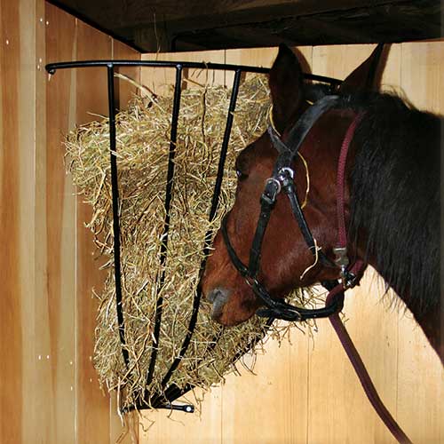 ASOOLL Black Deep Corner Feeder for Horses with Mesh Bottom Stall Trailer Hay Bags with Snaps 